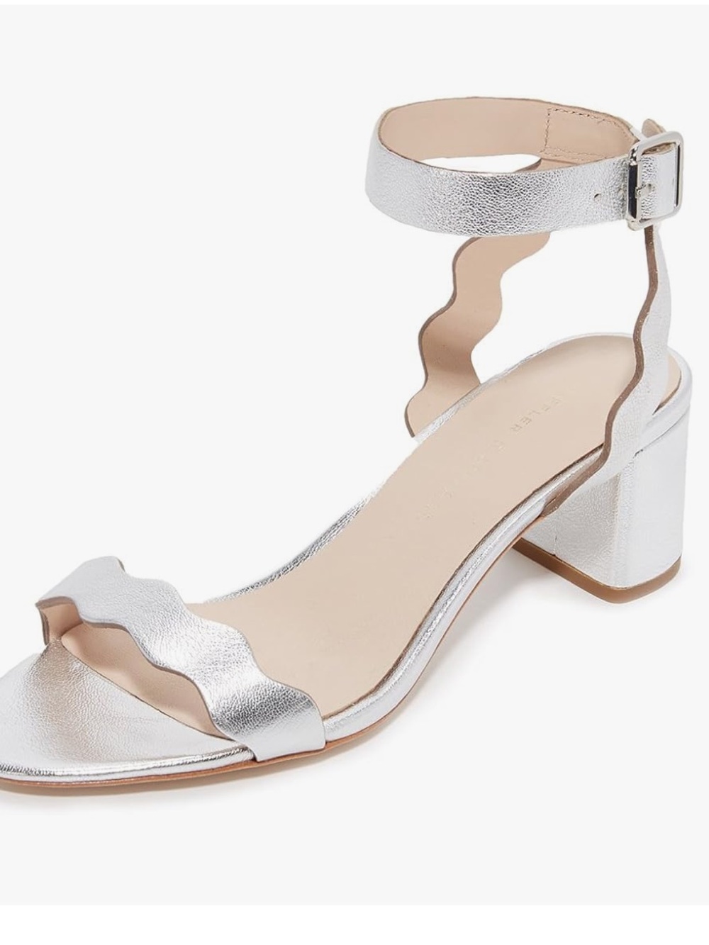 Loeffler Randall EMI Silver Metallic Wavy Strap Block Heel Sandal Sz 8